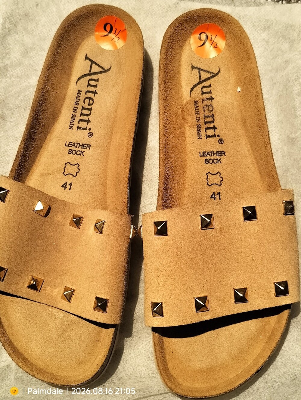 Women's Tan Studded Slide Sandals - Tan
